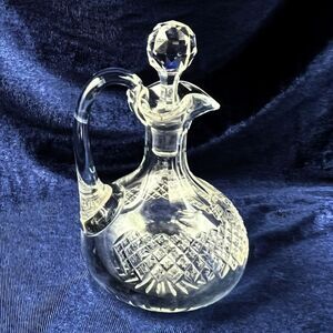 Vintage Lead Crystal Cruet Decanter Mid-Century Diamond-Point Cut Pattern 6.5"